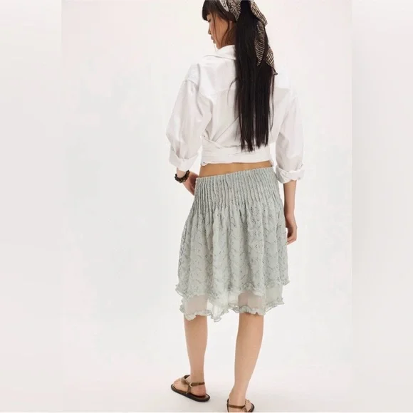 New! Free People Sanderson Midi Skirt in color Sky Gray size medium - Picture 4 of 7